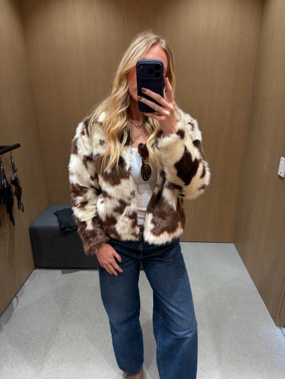Short Faux Fur Teddy Jacket in Brown & Cream